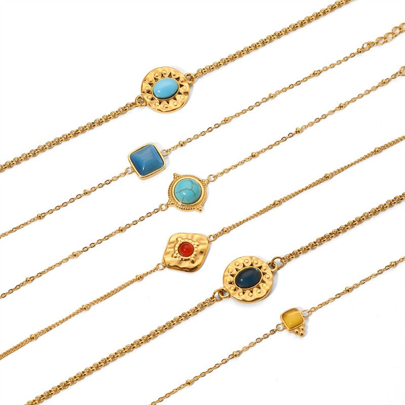 Wholesale Zircon Turquoise Square Pendant Non-fading Bracelet